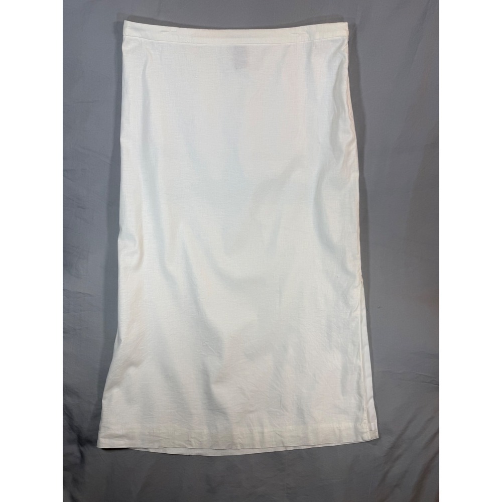 Banana Republic White Linen Blend Midi Column Skirt Side Slit Lined Size 14
